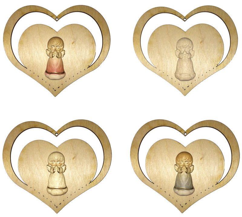 Valentinstagsherz 9,5x9x0,3 cm aus Holz mit gesunkenem Herz und geschnitztem Engel