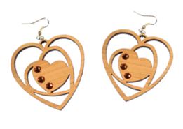 Ohrringe aus Holz mit Herz und Kristallsteinen, Schmuck aus Holz Nr. B015