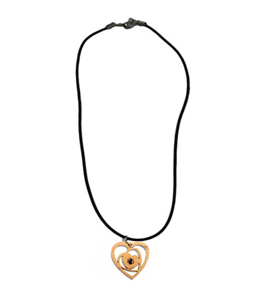 Halsketten Herz aus Holz mit Kristallstein, Schmuck aus Holz Nr. B116