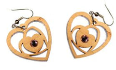 Ohrringe aus Holz mit Herz und Kristallsteinen, Schmuck aus Holz Nr. B016