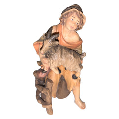 Hirt mit Ziege im Arm aus Ahornholz, Krippenfiguren 