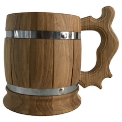 Bierkrug aus Holz, Nr. 009.001 Eiche geölt, mit Metallringen, 0,5 ltr.