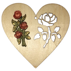 Valentinstagsherz 9,5x9x0,3 cm aus Holz mit durchstochener und geschnitzter Rose
