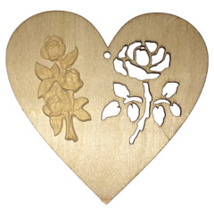 Valentinstagsherz 9,5x9x0,3 cm aus Holz mit durchstochener und geschnitzter Rose