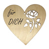 Valentinstagsherz aus Holz mit durchstochener Rose und Aufschrift 9,5x9x0,3 cm