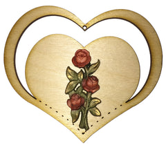 Valentinstagsherz 9,5x9x0,3 cm aus Holz mit gesunkenem Herz und geschnitzter Rose