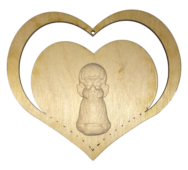 Valentinstagsherz 9,5x9x0,3 cm aus Holz Nr. 2 mit geschnitztem Engel