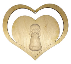 Valentinstagsherz 9,5x9x0,3 cm aus Holz Nr. 2 mit geschnitztem Engel