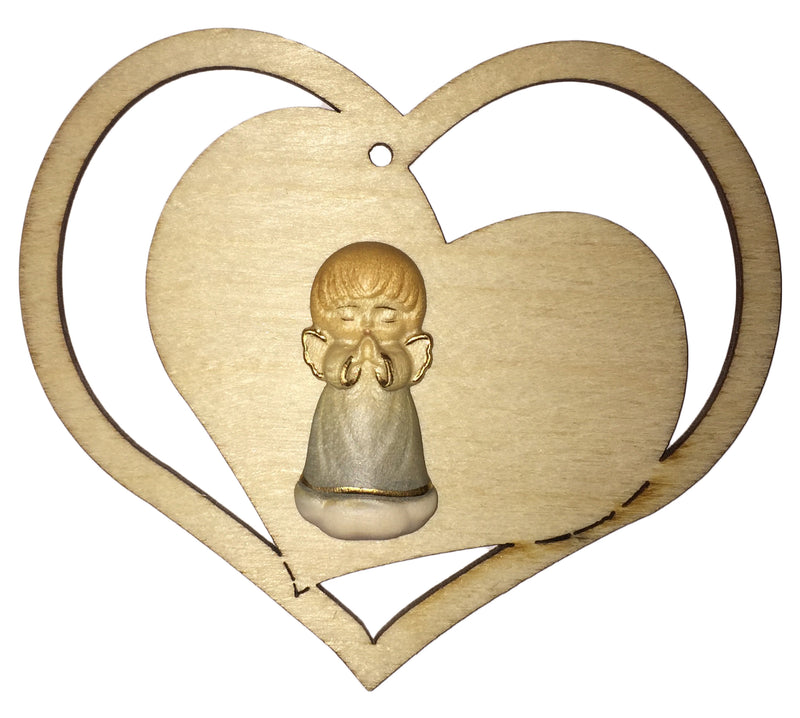 Valentinstagsherz 9,5x9x0,3 cm aus Holz mit schrägen Herz und geschnitztem Engel