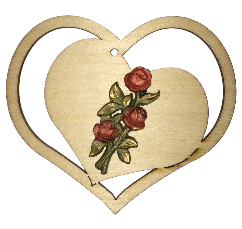 Valentinstagsherz 9,5x9x0,3 cm aus Holz mit schrägen Herz und geschnitzter Rose
