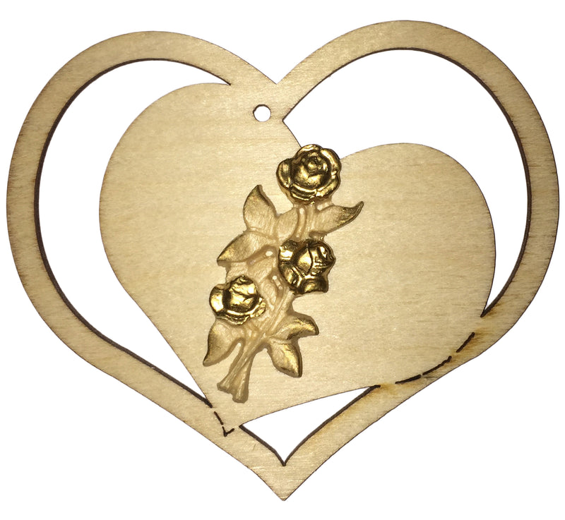 Valentinstagsherz 9,5x9x0,3 cm aus Holz Nr. 3 mit geschnitzter Rose