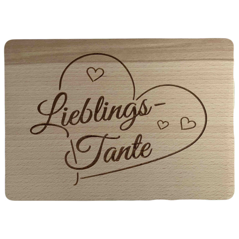 Schneidbrett mit Gravur "Lieblings-Tante" aus Buchenholz, 22x15,5x1 cm