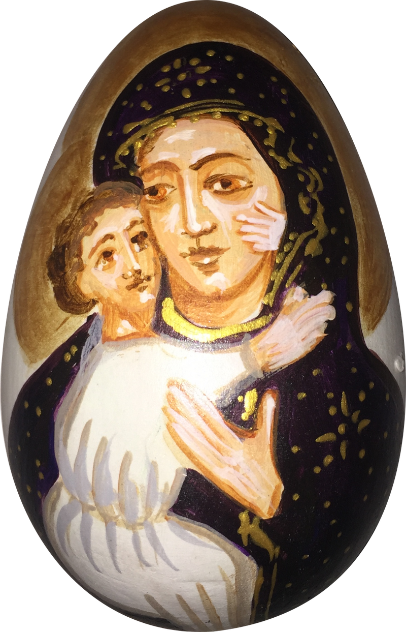 Handbemaltes Osterei mit Madonna Nr. 80 aus Holz, 8,5 cm