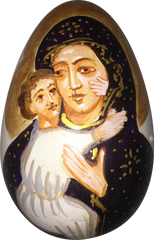 Handbemaltes Osterei mit Madonna aus Holz, 8,5 cm