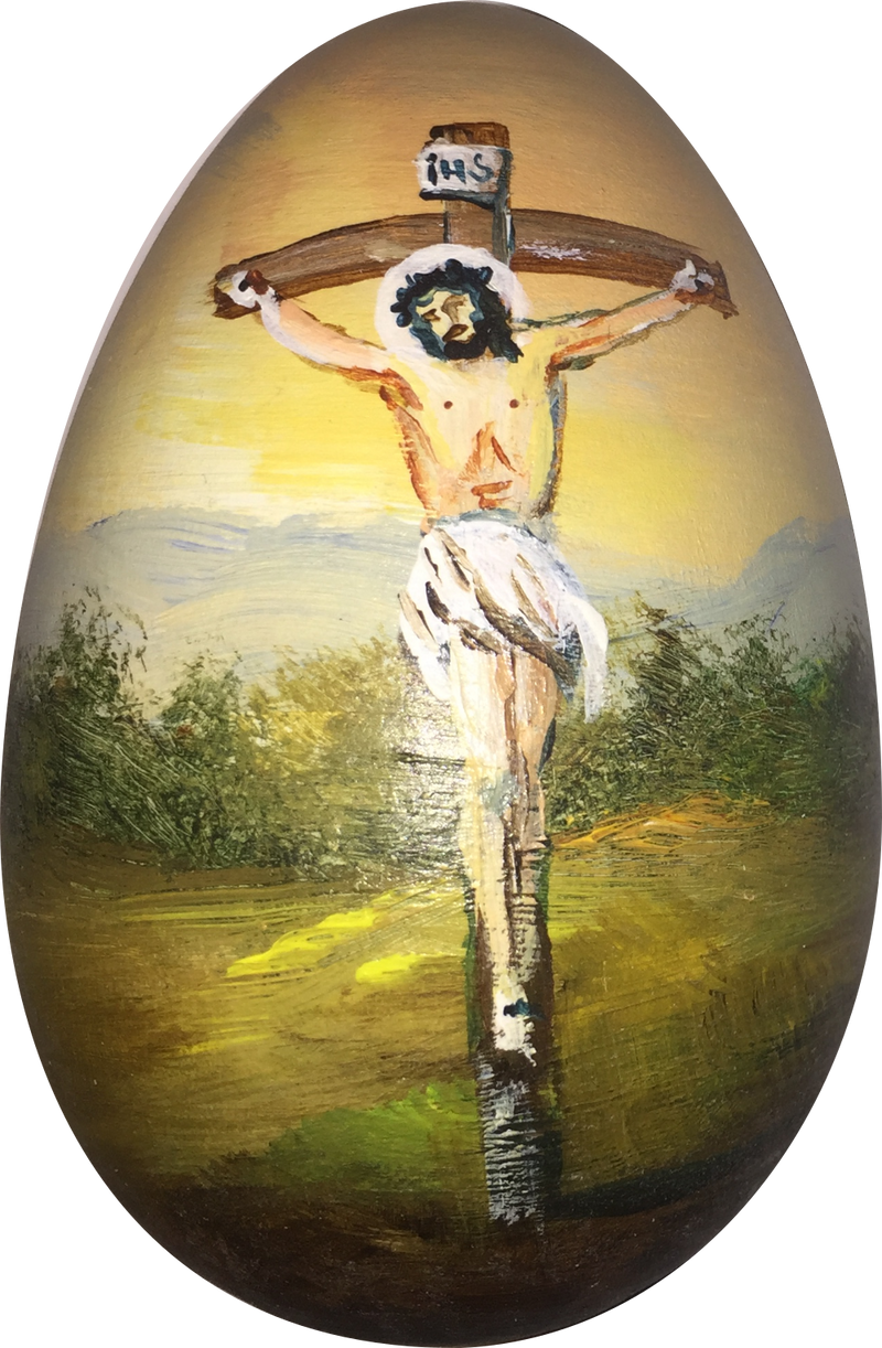 Handbemaltes Osterei mit Jesus Christus Nr. 77 aus Holz, 8,5 cm