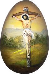 Handbemaltes Osterei mit Jesus Christus aus Holz, 8,5 cm