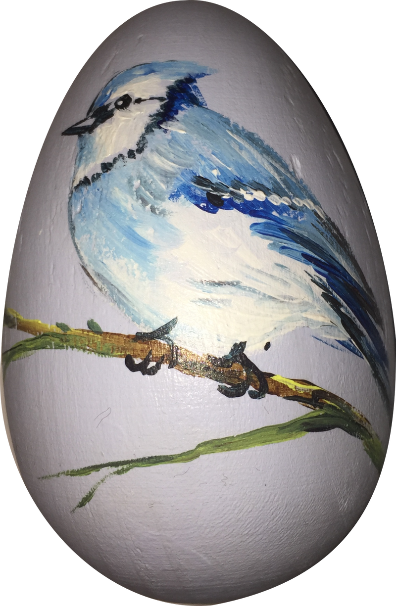 Handbemaltes Osterei mit Vogelmotiv Nr. 72 aus Holz, 8,5 cm