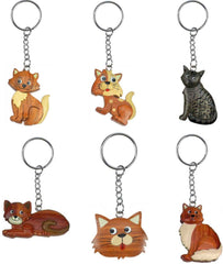 Schlüsselanhänger Katzen im 6er Set aus Holz Nr. 019.157