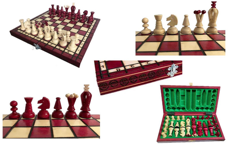 Schach rot mit Figuren, Pearl 20-310 aus Holz, Schachspiel 31x31 cm