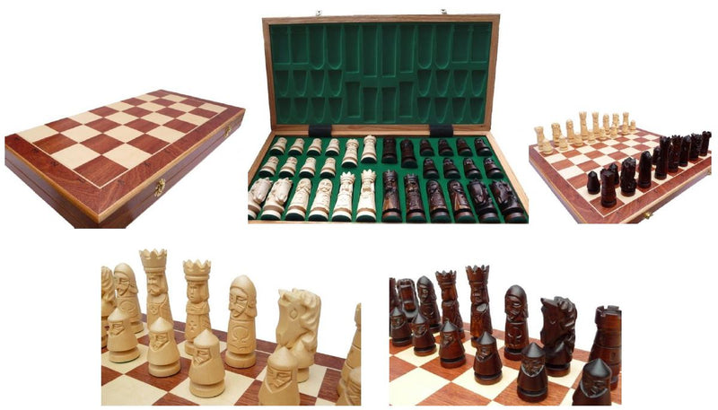 Schach mit handgeschnitzten Schachfiguren, Nr. 106A aus Holz, Schachspiel 60x60x3,5 cm