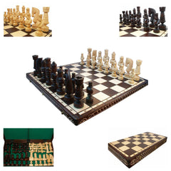 Schach mit handgeschnitzten Figuren, Nr. 102 aus Holz, Schachspiel 85x85x4,5 cm