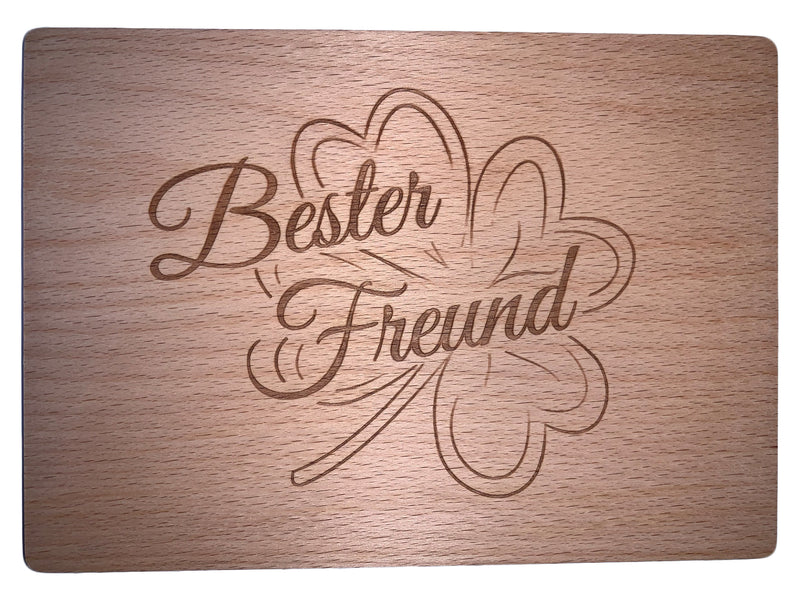 Schneidbrett mit Gravur "Bester Freund" aus Buchenholz, 22x15,5x1 cm