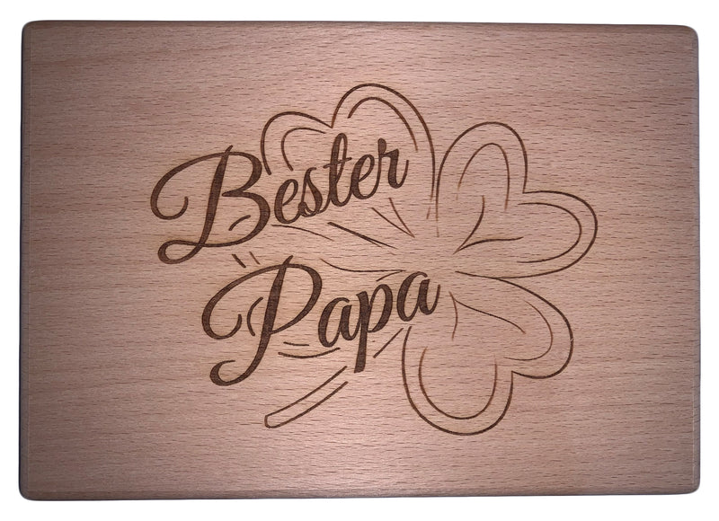 Schneidbrett mit Gravur "Bester Papa" aus Buchenholz, 22x15,5x1 cm