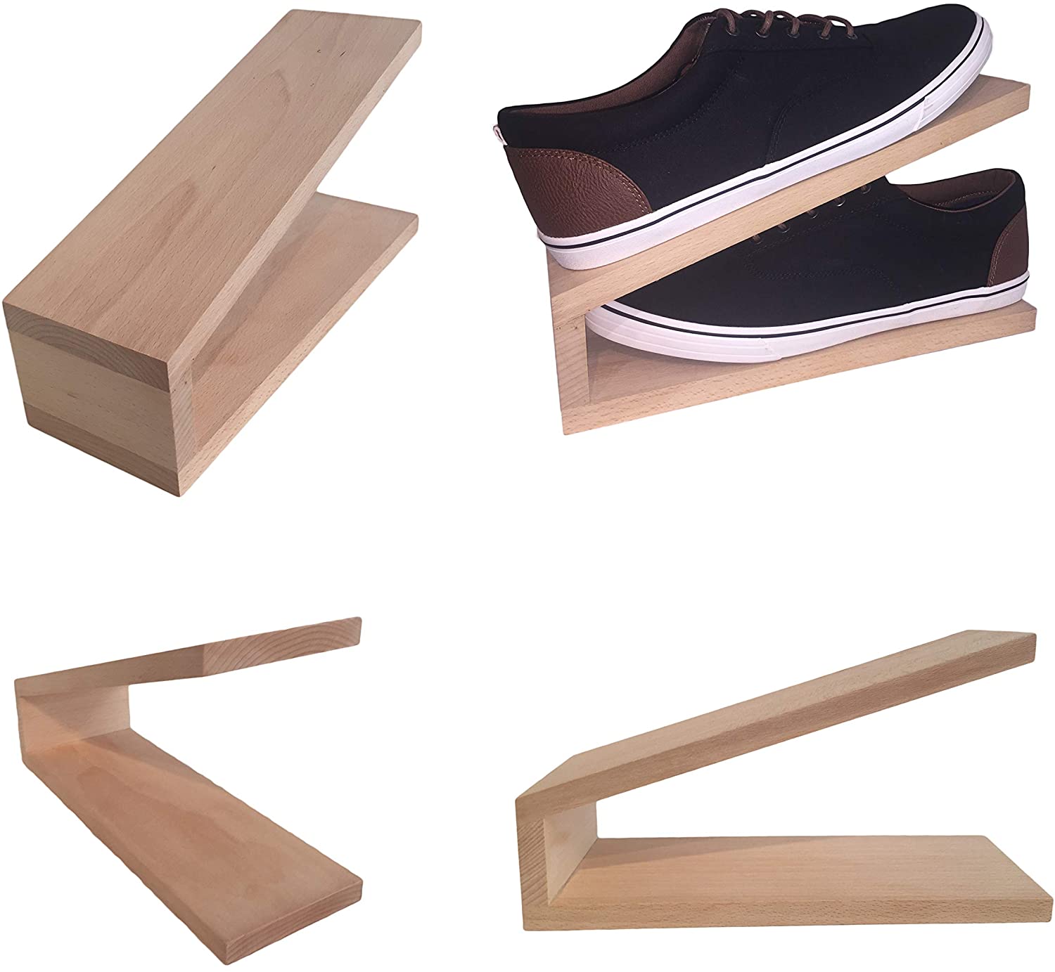 4er Set Schuhstapler aus Holz groß, Schuhorganizer für Schuhregal
