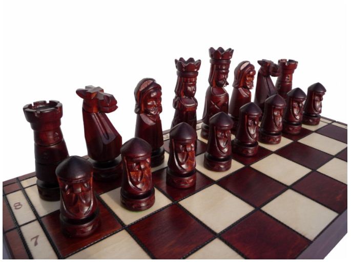 Schach mit handgeschnitzten Figuren, Nr. 106D aus Holz, Schachspiel 50x50x3 cm