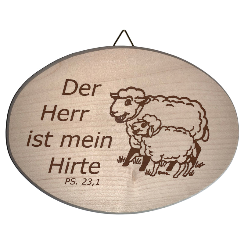 Spruchbrett oval "Der Herr ist mein Hirte..." aus Ahornholz, 12x18 cm