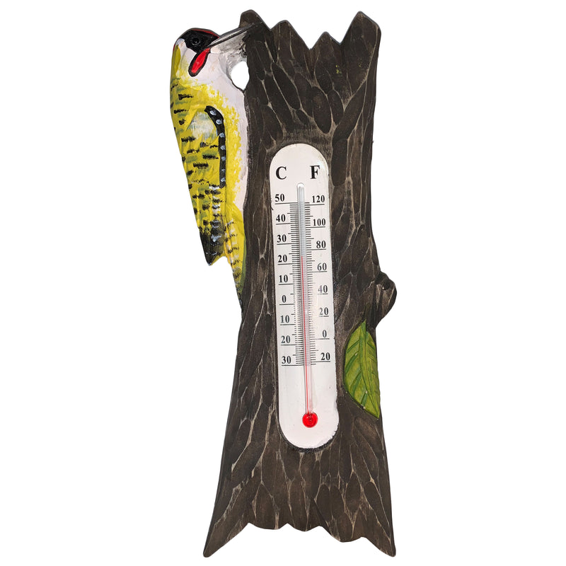 Thermometer mit Grünspecht aus Holz