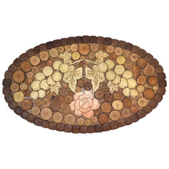 Topfuntersetzer oval aus Holz, gemischte Hölzer, mit Rosen und Stachelbeerenmotiv 037.002