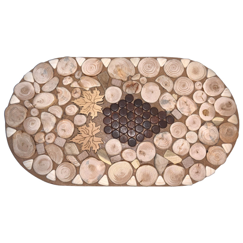 Topfuntersetzer oval aus Holz, gemischte Hölzer, mit Trauben und Ahornblatt 009.145