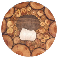 Topfuntersetzer rund aus Holz, gemischte Hölzer, mit Pilzmotiv 037.023