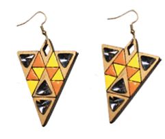 Ohrringe aus Holz mit Triangel und Kristallsteinen, Schmuck aus Holz Nr. B0084