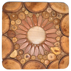 Topfuntersetzer quadratisch aus Holz, gemischte Hölzer, mit Sonnenblumenmotiv 037.011