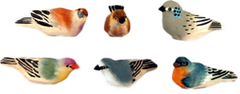 Handgeschnitzte Vögel gemischt aus Holz 6er Set ca. 7x5 cm bemalt