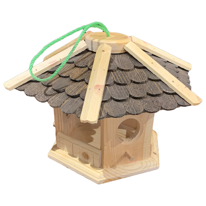 Vogelhaus "Pavillon" groß mit braunem Dach aus Holz