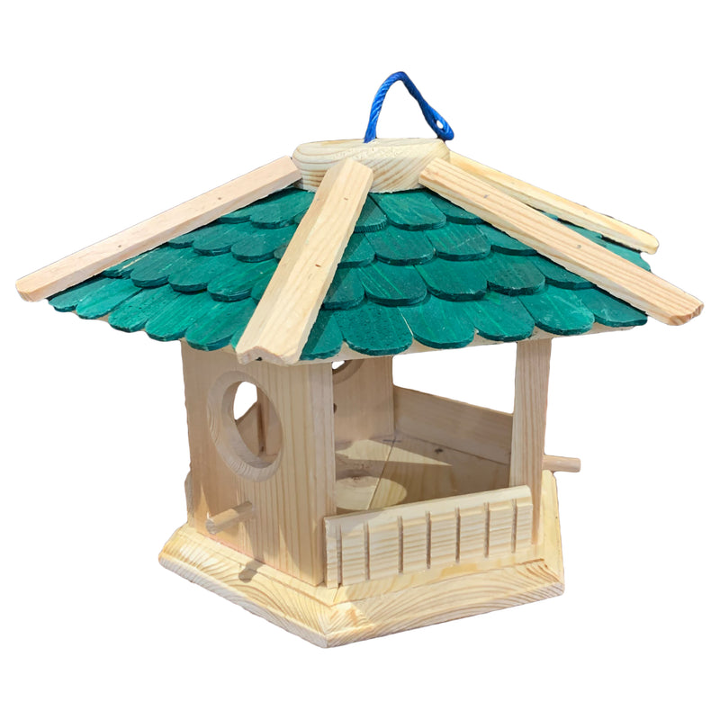Vogelhaus "Pavillon" groß mit grünem Dach aus Holz