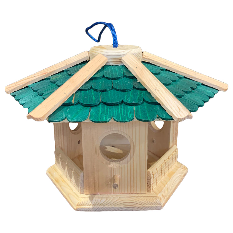 Vogelhaus "Pavillon" groß mit grünem Dach aus Holz