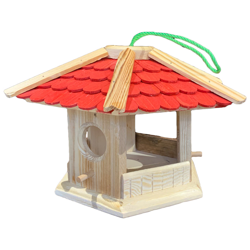 Vogelhaus "Pavillon" groß mit hellrotem Dach aus Holz