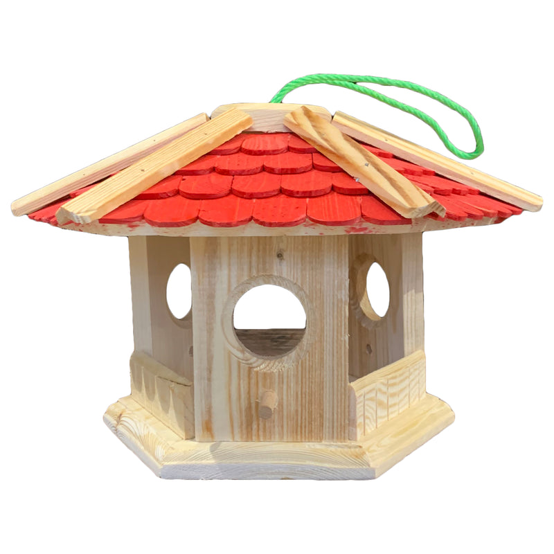 Vogelhaus "Pavillon" groß mit hellrotem Dach aus Holz