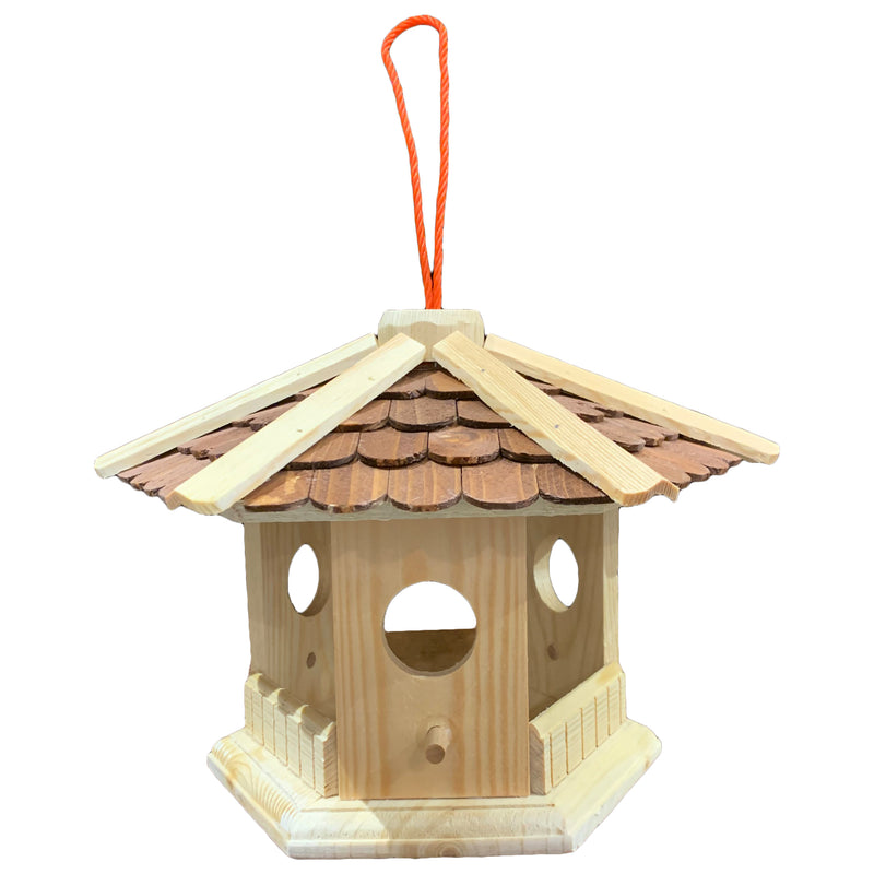 Vogelhaus "Pavillon" klein mit braunem Dach aus Holz