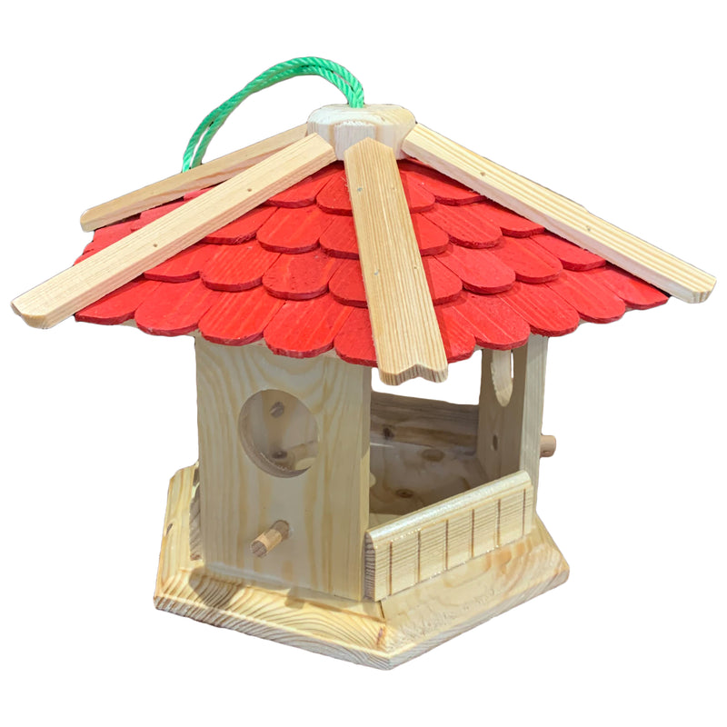Vogelhaus "Pavillon" klein mit rotem Dach aus Holz